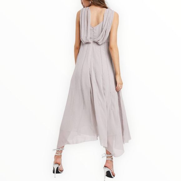 ASOS Maternity Beaded Drape Bodice Midaxi Dress size 16 NWT Embellished Sheer - Picture 2 of 16